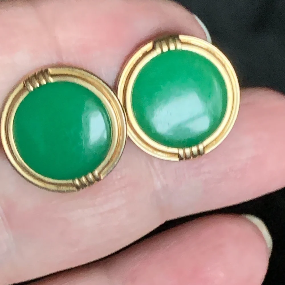 Vintage Green Krementz Gold Filled Cuff Links